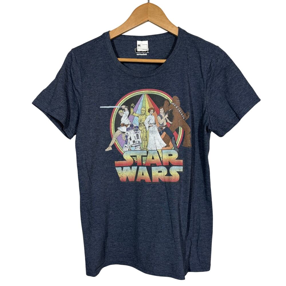 Star Wars Retro Scoop Tee Cap Sleeve Blue Pride Heather Casual Shirt - M